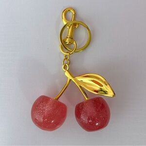 Cherry Keychain/ Bag Charm for Women's Purse & Handbags Gold and Pink.